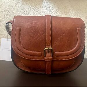 Chestnut Faux Leather Saddle Crossbody